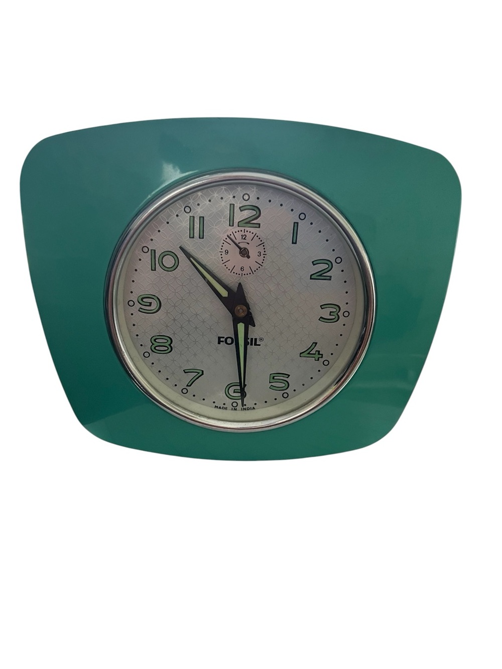 Vintage Fossil Turquoise/Teal Retro MCM Style Wind-Up Alarm Clock - Tested